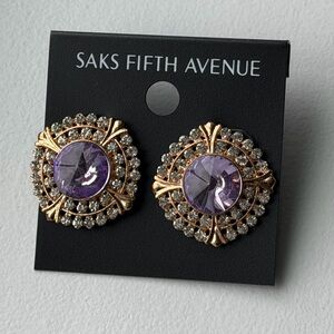 Saks Fifth Avenue Gold Tone, Purple Amethyst, Clear Zirconia 1” Stud Earrings